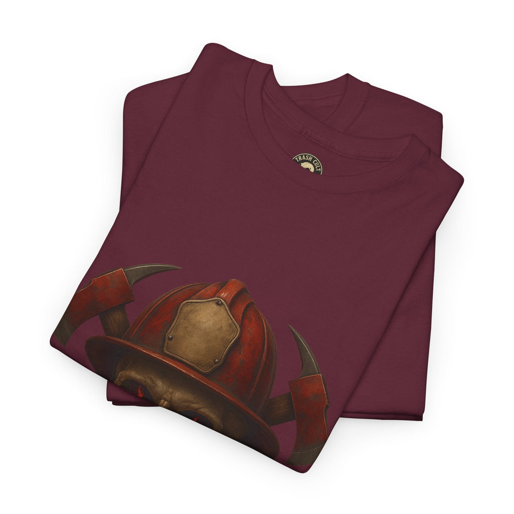 Skull Firefighter Tee, Unisex Heavy Cotton Shirt, Firefighter Gift, Halloween Costume T-Shirt, Unique Graphic Tee, Casual Wear