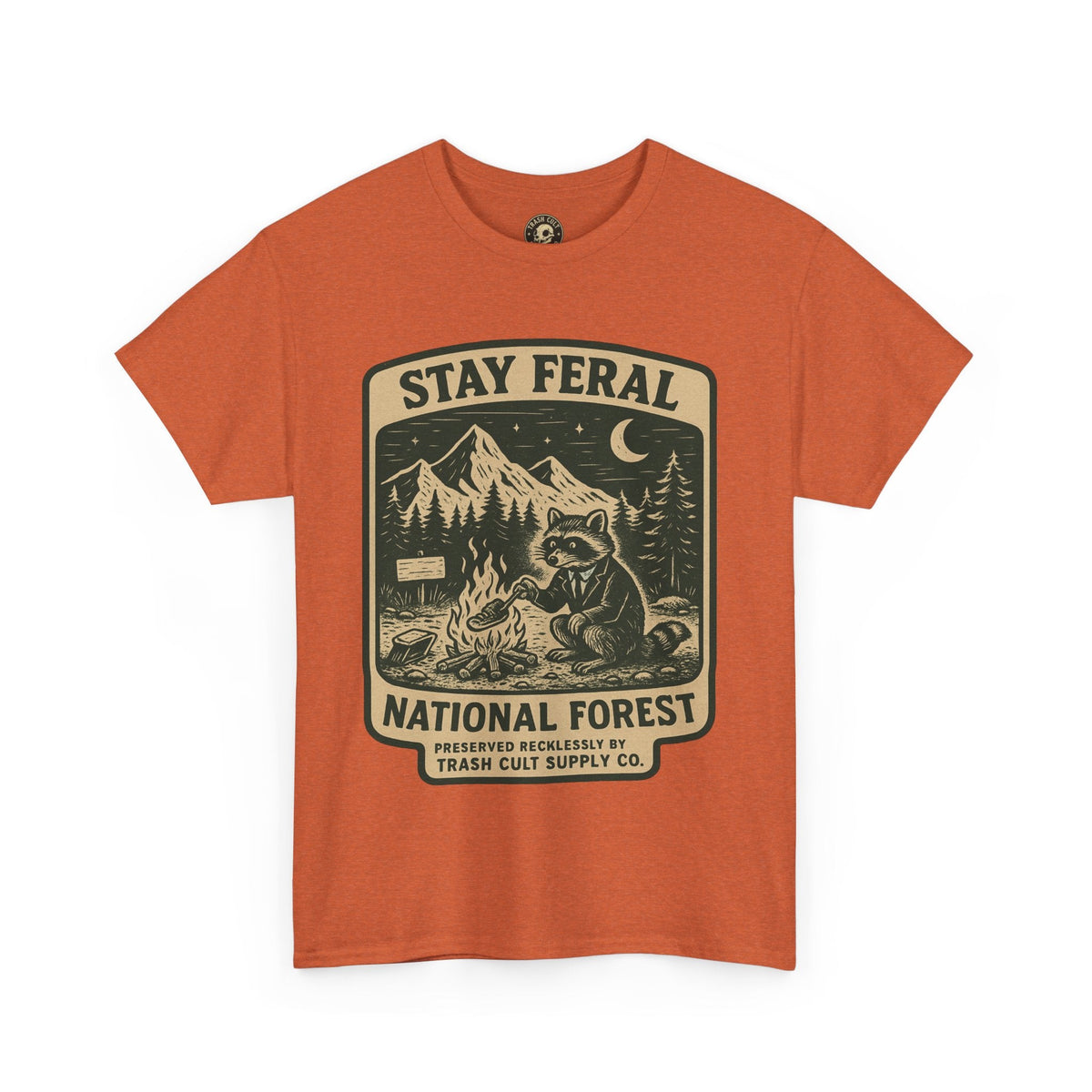 Stay Feral National Forest Shirt – Vintage Raccoon Camping Tee – Trash Cult Supply Co – Gildan 5000