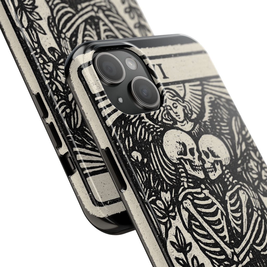 Tough Phone Case with Skeleton Lovers Design, Gothic Phone Cover, Unique Couples Gift, Halloween Accessory, Edgy Tech Design