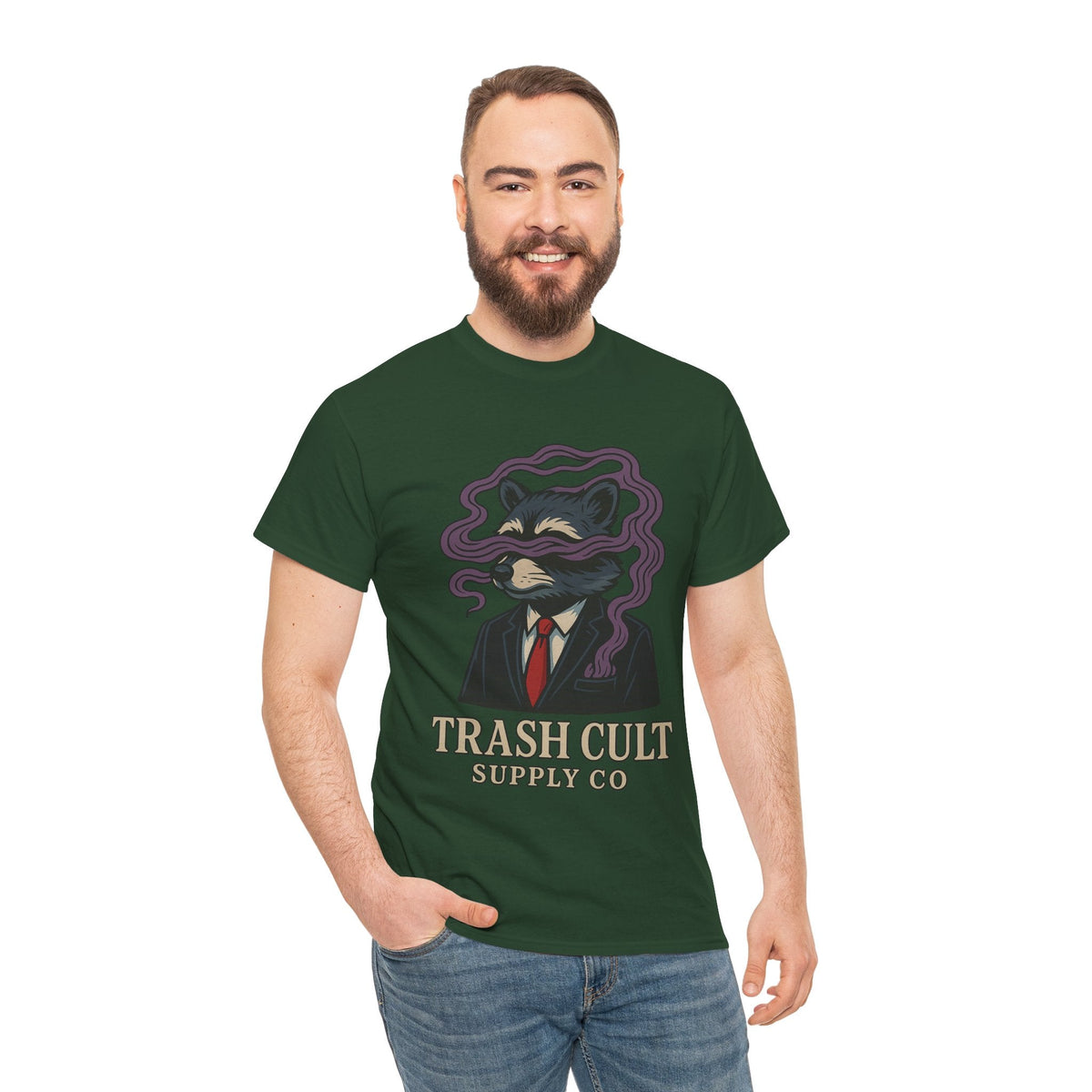 Suited Raccoon Smoke Design – Trash Cult Supply Co | Bold Graffiti Tattoo Tee