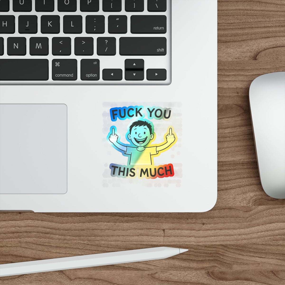 “Fuck You This Much” Middle Finger Cartoon Sticker – Holographic / Kiss Cut