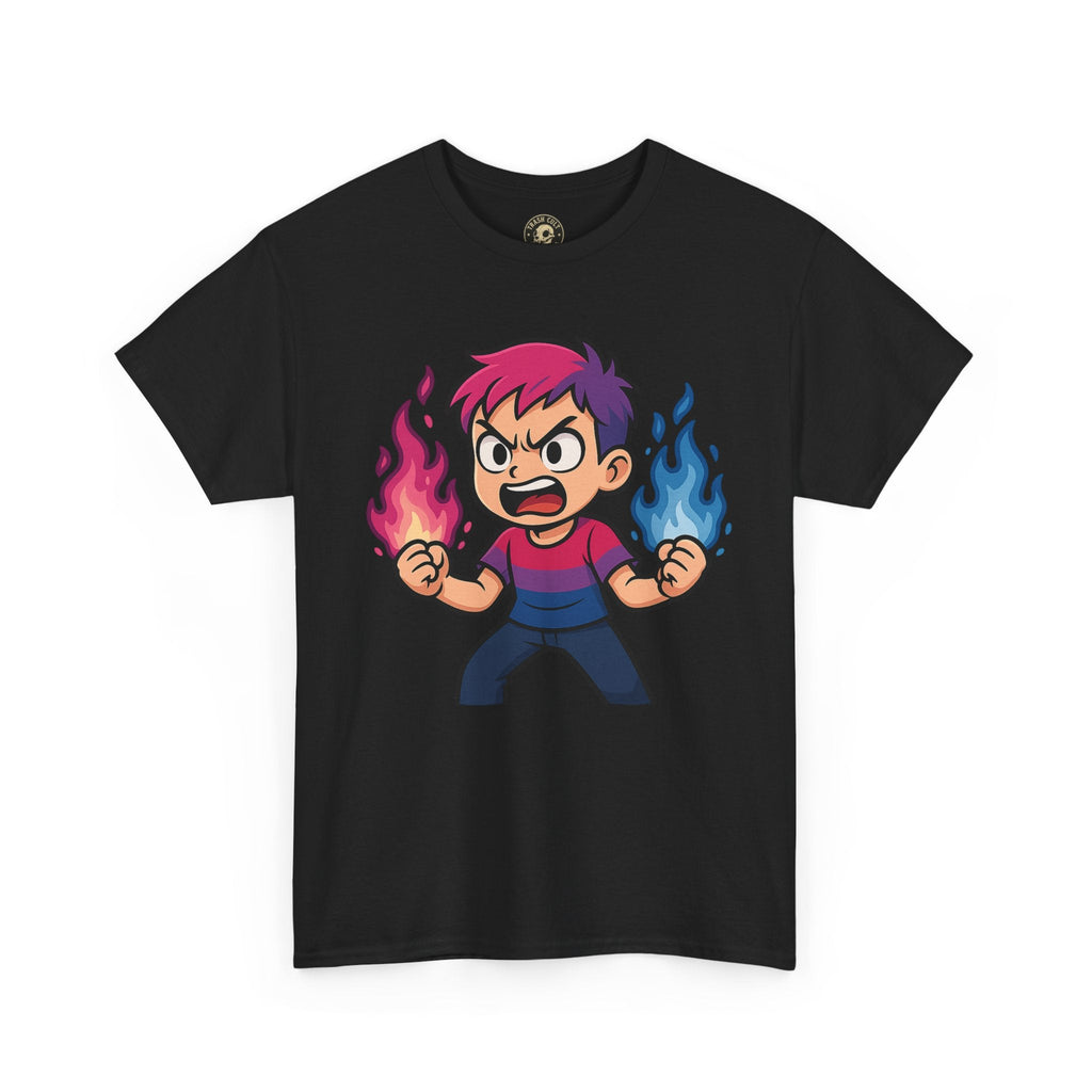 Bi-Furious Cartoon Pride Tee – Unisex Heavy Cotton Shirt for Gamers, Comic Fans & LGBTQ+ Allies