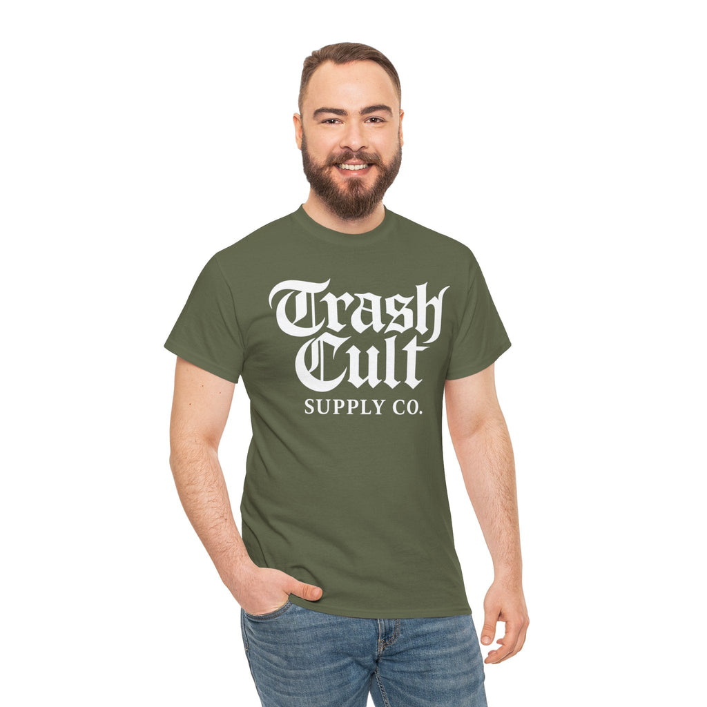 Trash Cult Gothic Logo Shirt – White Cyber Gothic Print on Gildan 5000