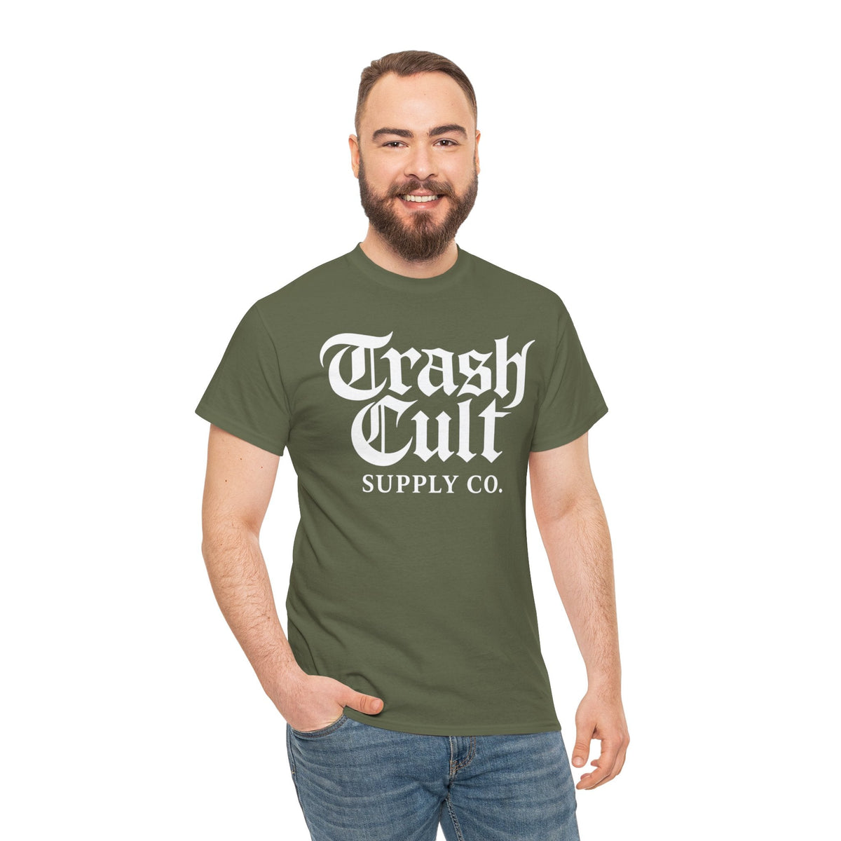 Trash Cult Gothic Logo Shirt – White Cyber Gothic Print on Gildan 5000