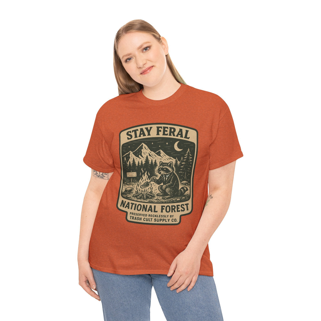 Stay Feral National Forest Shirt – Vintage Raccoon Camping Tee – Trash Cult Supply Co – Gildan 5000