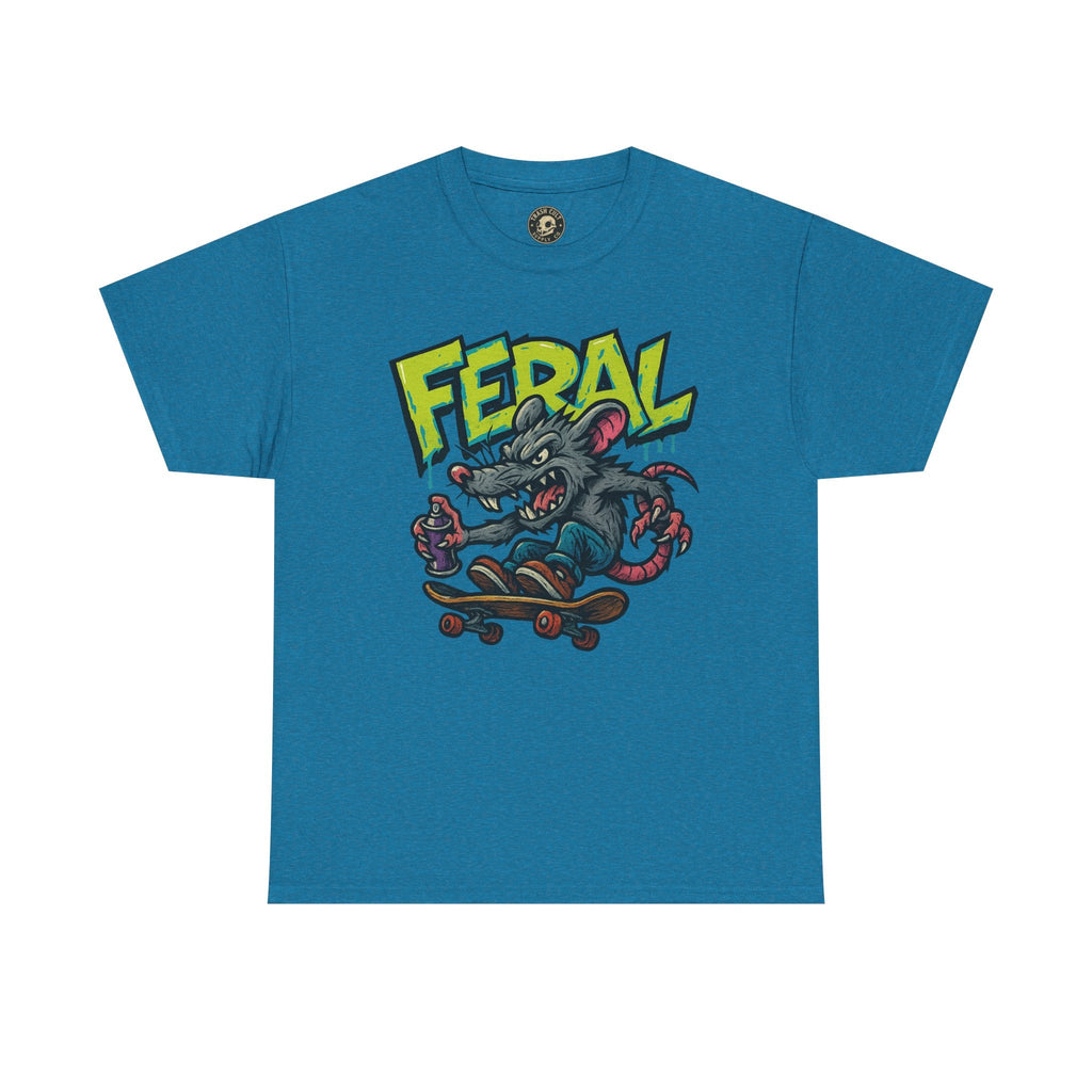 FERAL Graffiti Rat Skate Tee – Street Art Spray Can Mouse on Skateboard | Gildan 5000 Heavy Cotton Shirt