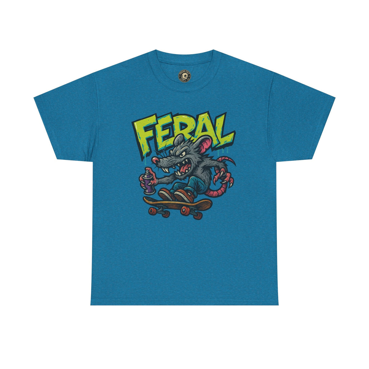 FERAL Graffiti Rat Skate Tee – Street Art Spray Can Mouse on Skateboard | Gildan 5000 Heavy Cotton Shirt
