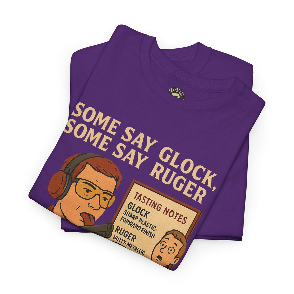 Glock vs Ruger Mouthfeel Shirt – Funny Gun Show Parody Tee | Dark Humor Firearm Tasting Notes Shirt
