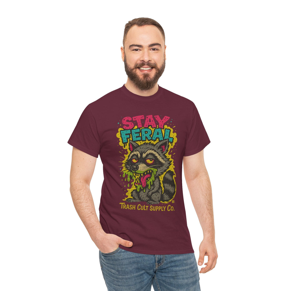 Stay Feral Raccoon Lowbrow Tee – Trash Cult Supply Co. | Gildan 5000