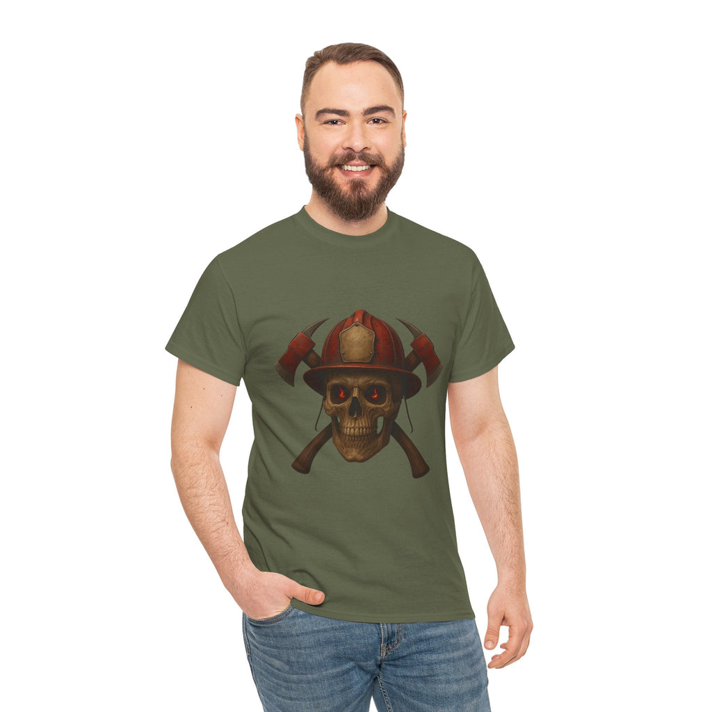 Skull Firefighter Tee, Unisex Heavy Cotton Shirt, Firefighter Gift, Halloween Costume T-Shirt, Unique Graphic Tee, Casual Wear