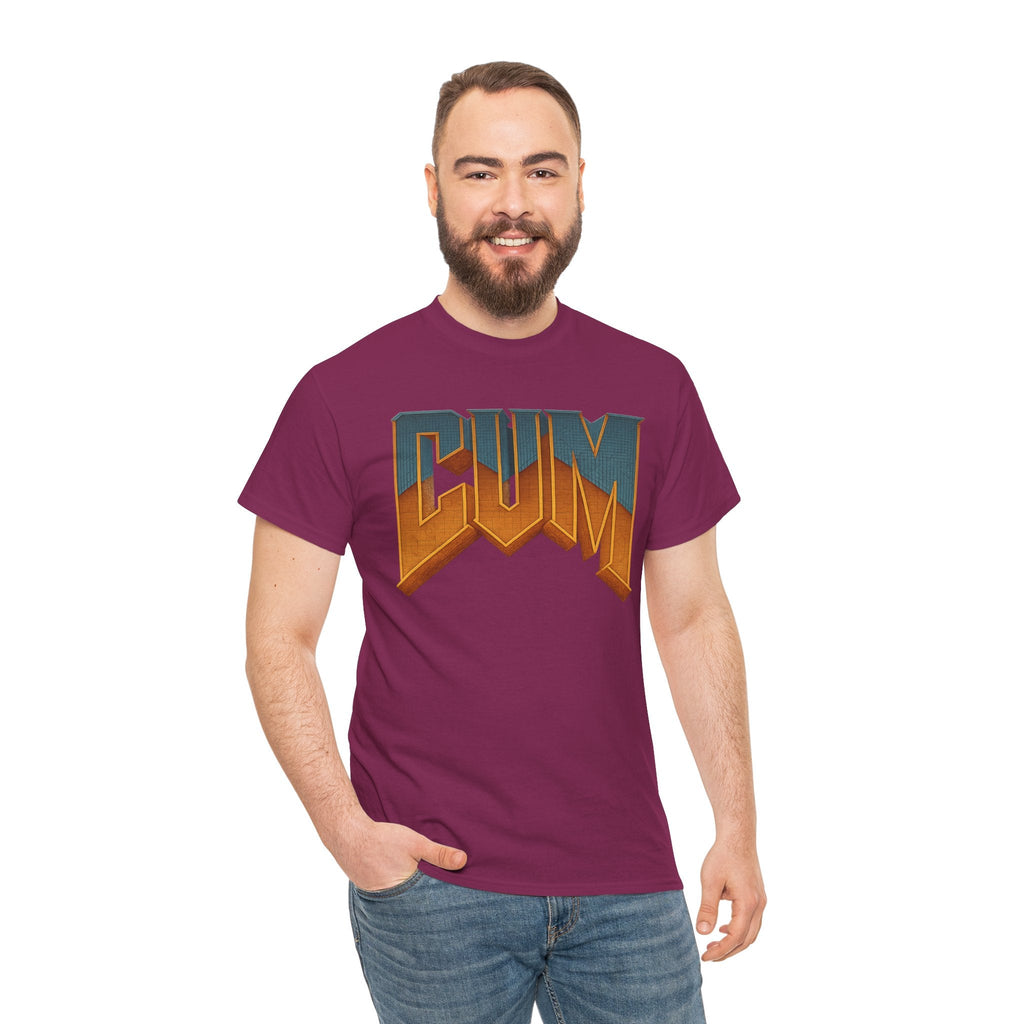 CUM Parody Metal Logo Shirt – Doom-Inspired Retro Gamer Tee on Gildan 5000