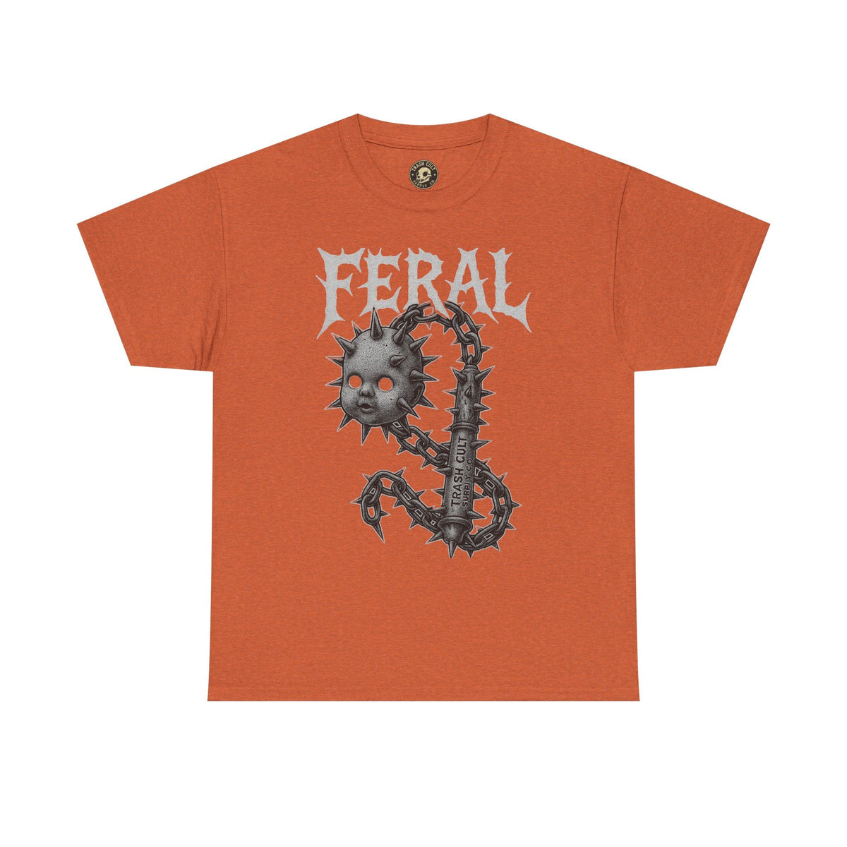FERAL Spiked Doll Flail Tee – Halftone Gothic Weapon Shirt | Trash Cult Supply Co. | Gildan 5000