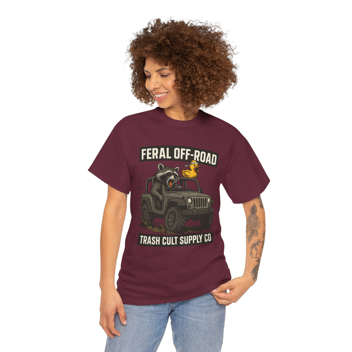 Feral Off-Road Raccoon Jeep Shirt – Mud Slinging Chaos | Trash Cult Supply Co | Gildan 5000 Tee