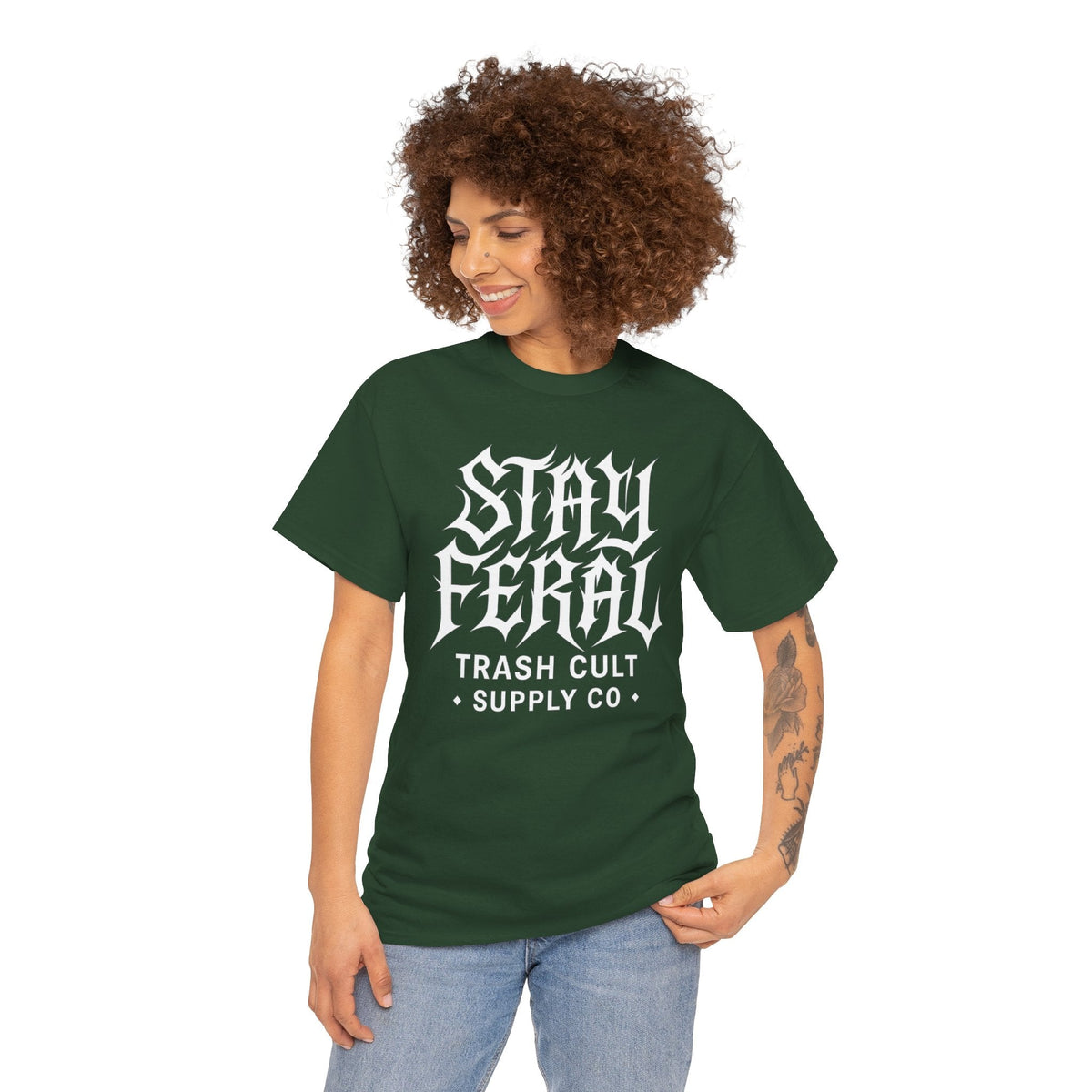 Unisex Heavy Cotton Tee - Stay Feral Graphic Tee, Streetwear Shirt, Gift for Wild Spirits, Eco-Friendly Casualwear, Summer Fashion