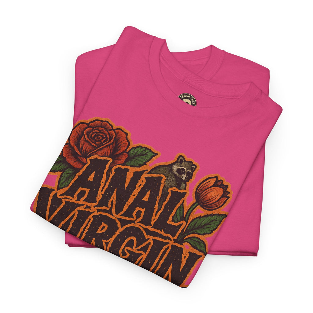 Anal Virgin Bold Floral Trashcore Tee – Funny Raccoon Shirt – Gildan 5000