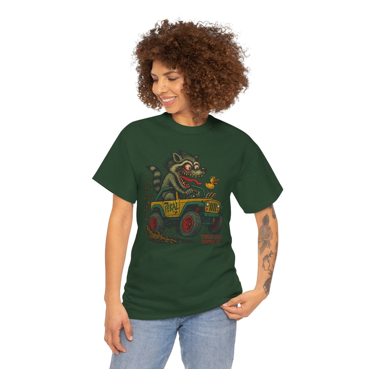 Feral Jeep Raccoon Shirt – Ed Roth Style Off-Road Chaos | Trash Cult Supply Co | Gildan 5000 Tee