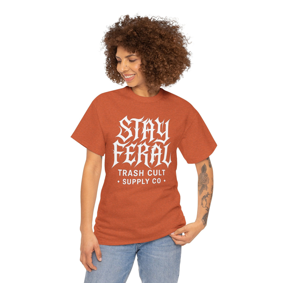 Unisex Heavy Cotton Tee - Stay Feral Graphic Tee, Streetwear Shirt, Gift for Wild Spirits, Eco-Friendly Casualwear, Summer Fashion