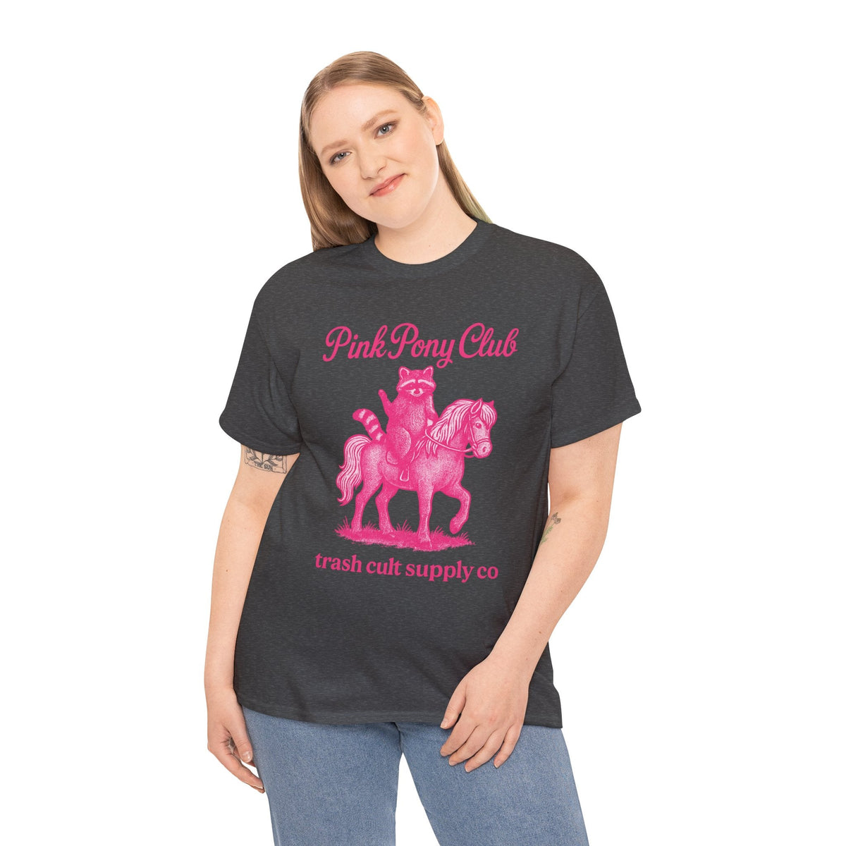 Pink Pony Club Raccoon Riding Pony Shirt – Vintage Hot Pink Halftone Tee by Trash Cult Supply Co