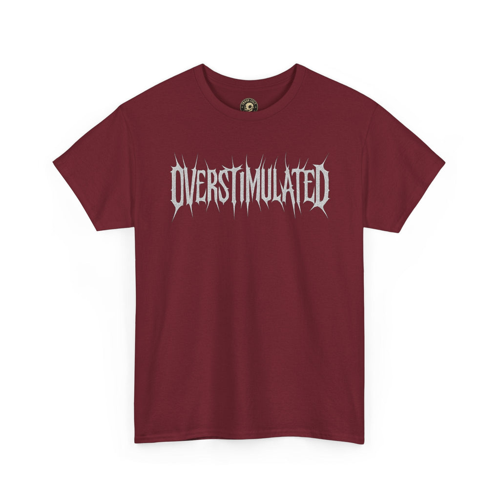 OVERSTIMULATED Metalcore Grunge Shirt – White on Black Distressed Font Tee