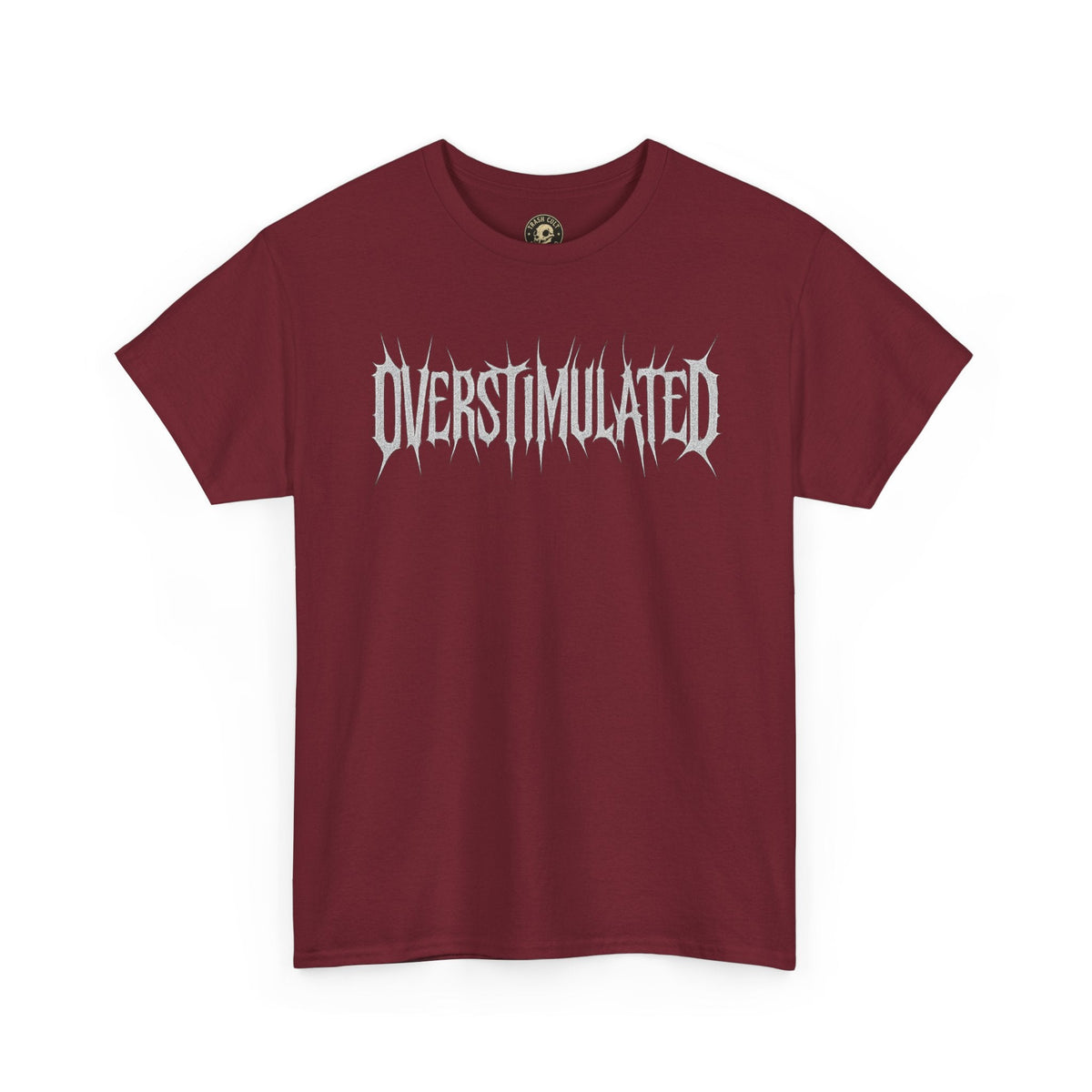 OVERSTIMULATED Metalcore Grunge Shirt – White on Black Distressed Font Tee