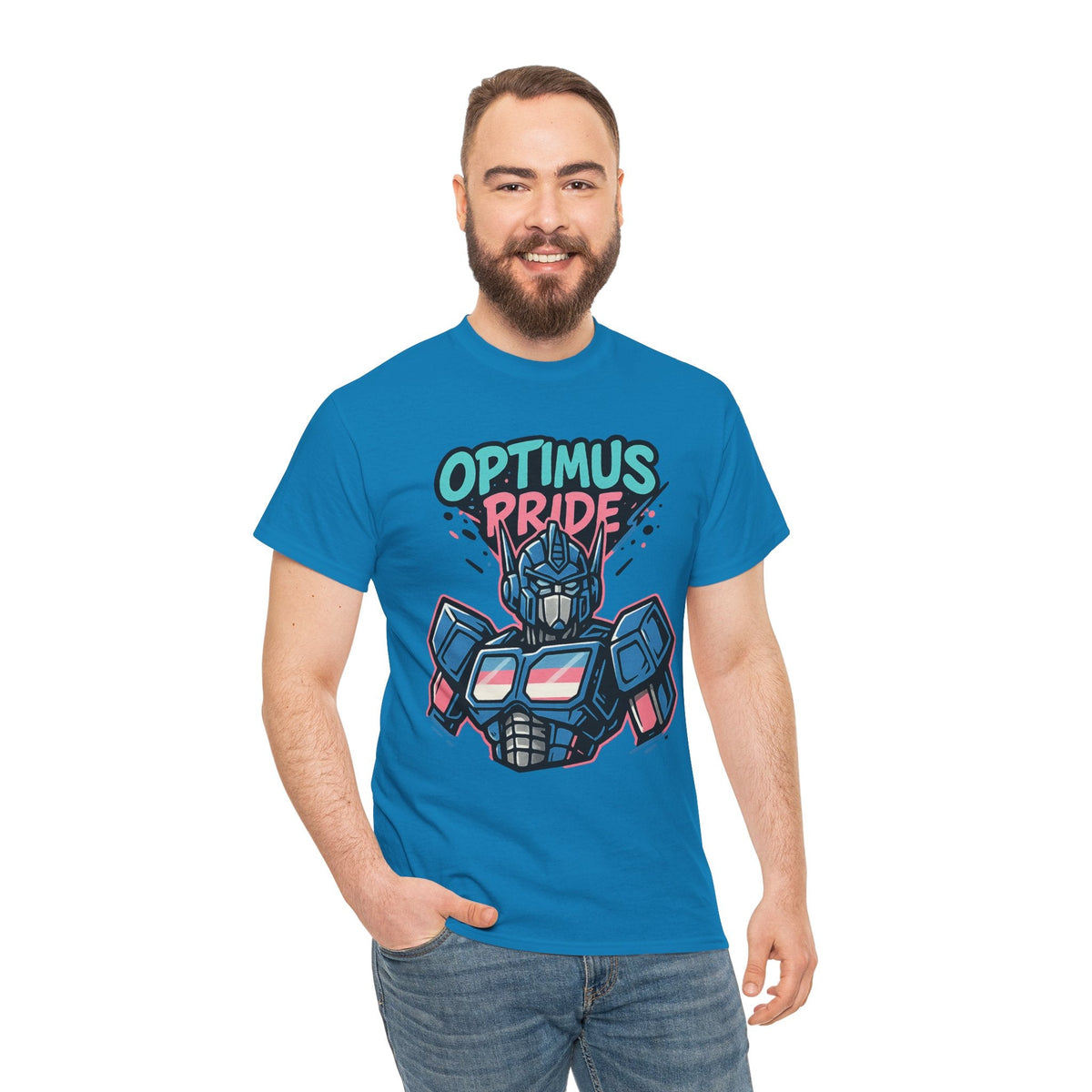 Optimus Pride T-Shirt – Trans Pride Robot Graphic Tee | Gildan 5000 Unisex Shirt