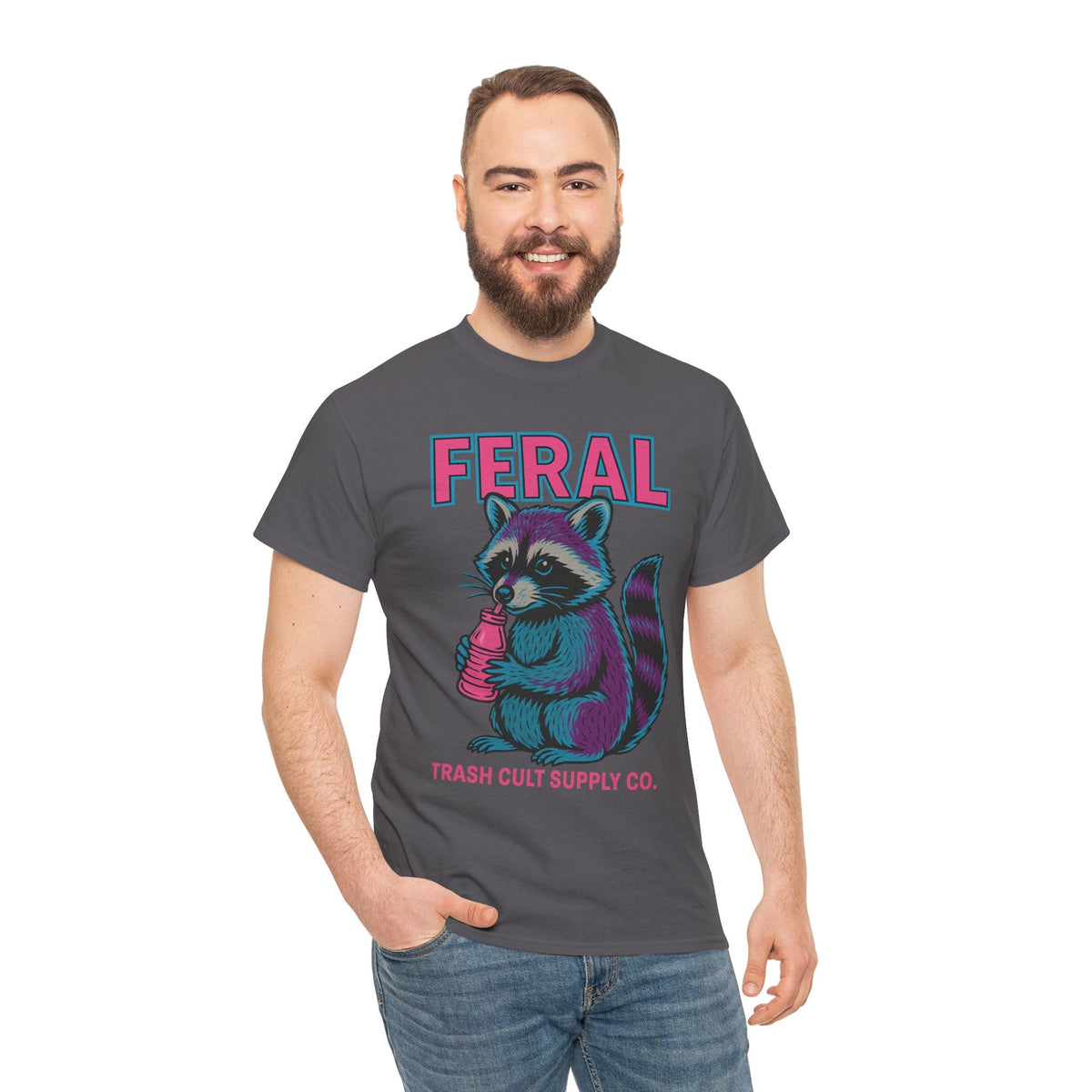 FERAL Raccoon 80s Retro Shirt – Trash Cult Supply Co. – Gildan 5000 Tee