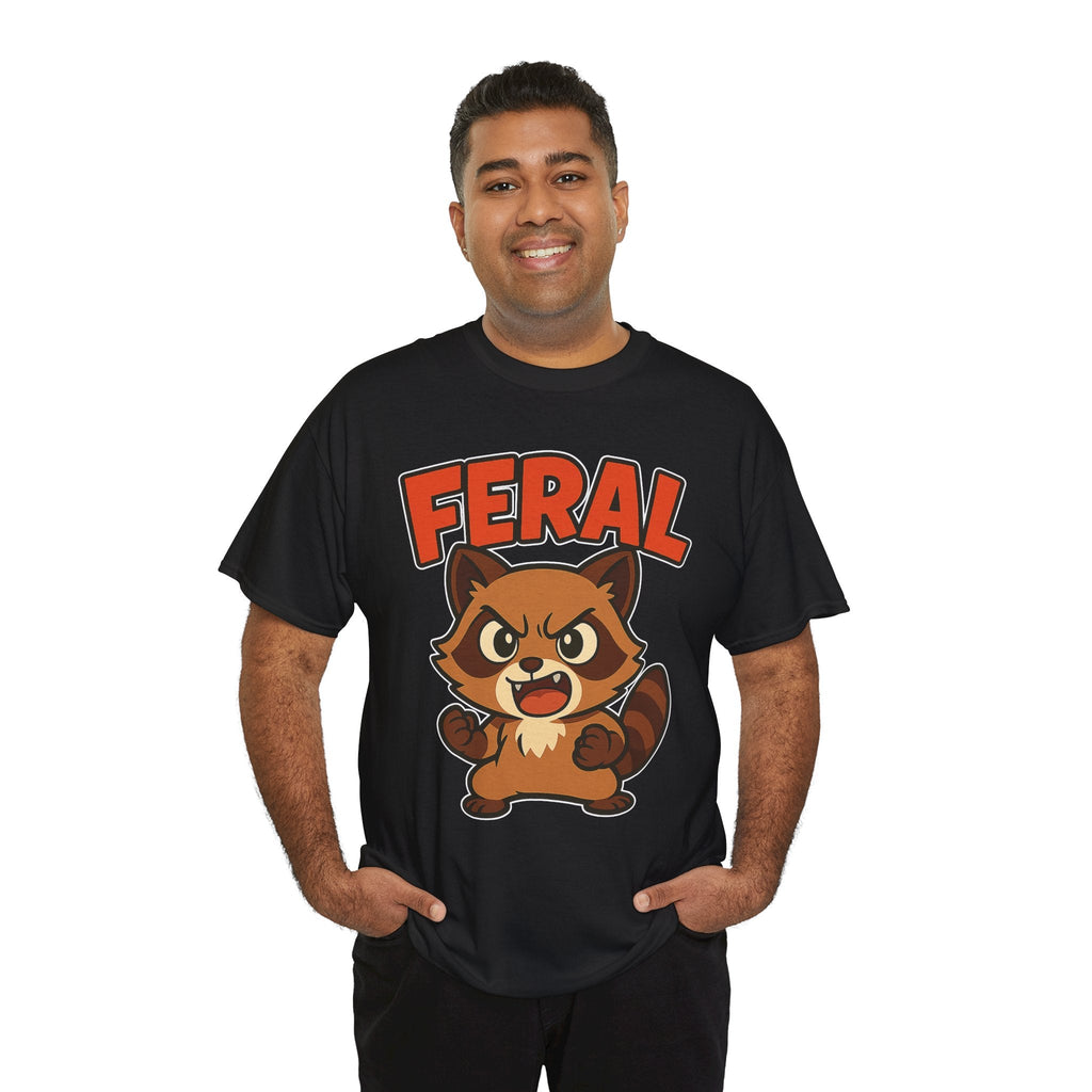 Feral Cartoon Tee - Unisex Heavy Cotton Shirt, Cute Graphic, Animal Lovers Gift, Casual Wear, Fun T-Shirt for Kids & Adults