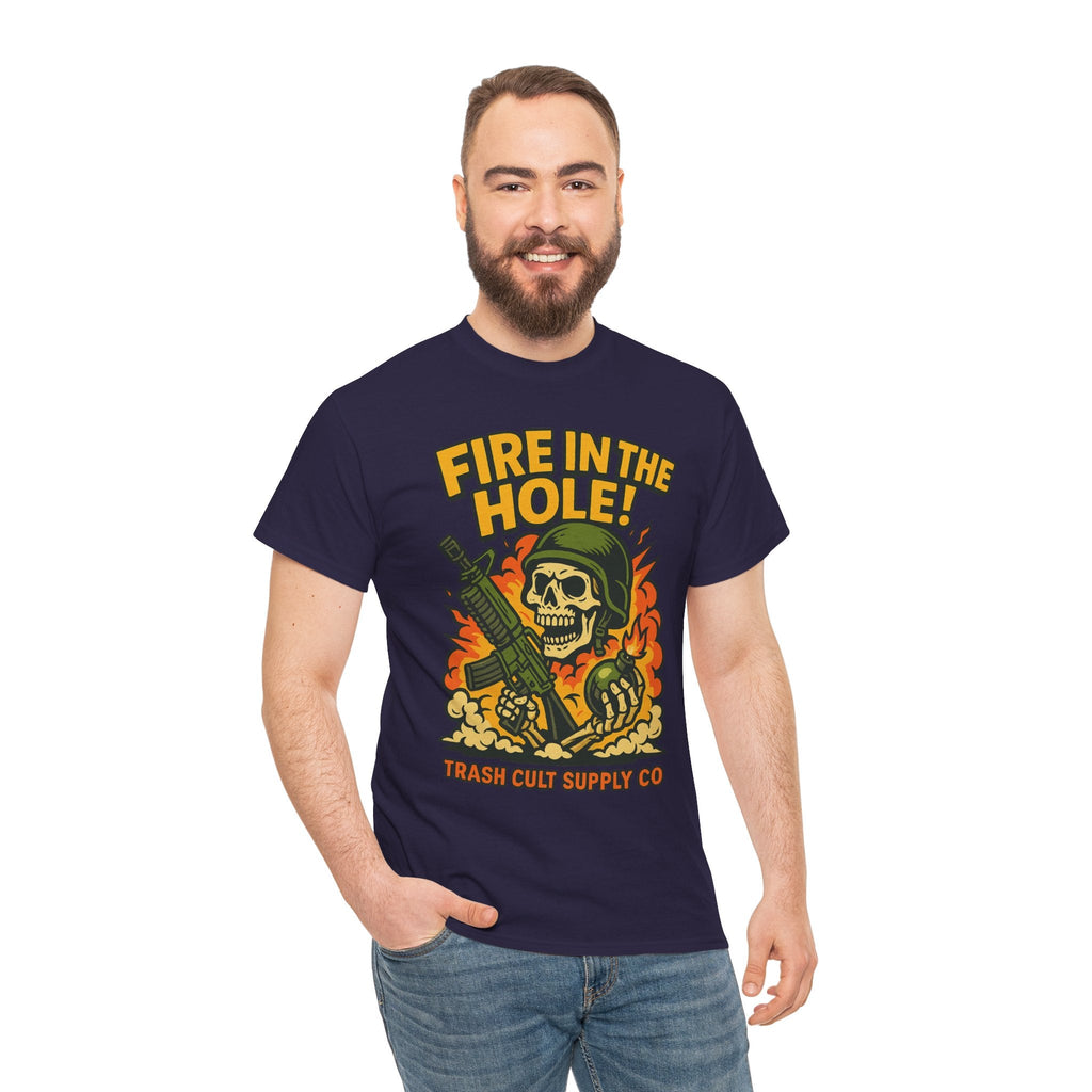 Fire in the Hole! Skeleton Soldier T-Shirt – Trash Cult Supply Co. | Gildan 5000 Combat Graphic Tee