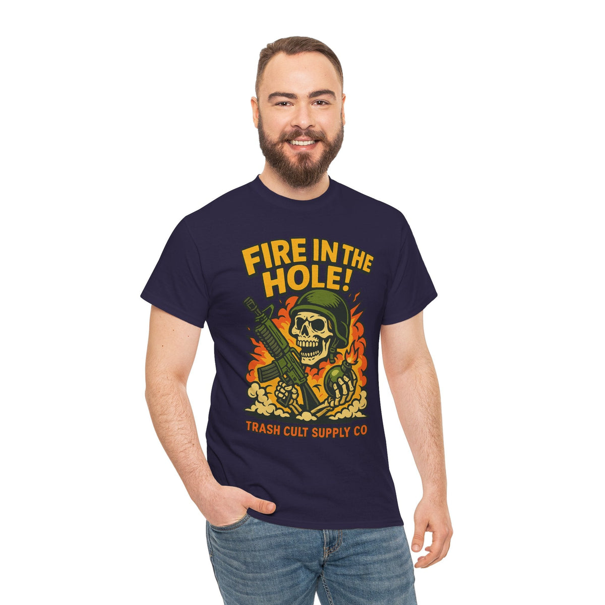 Fire in the Hole! Skeleton Soldier T-Shirt – Trash Cult Supply Co. | Gildan 5000 Combat Graphic Tee