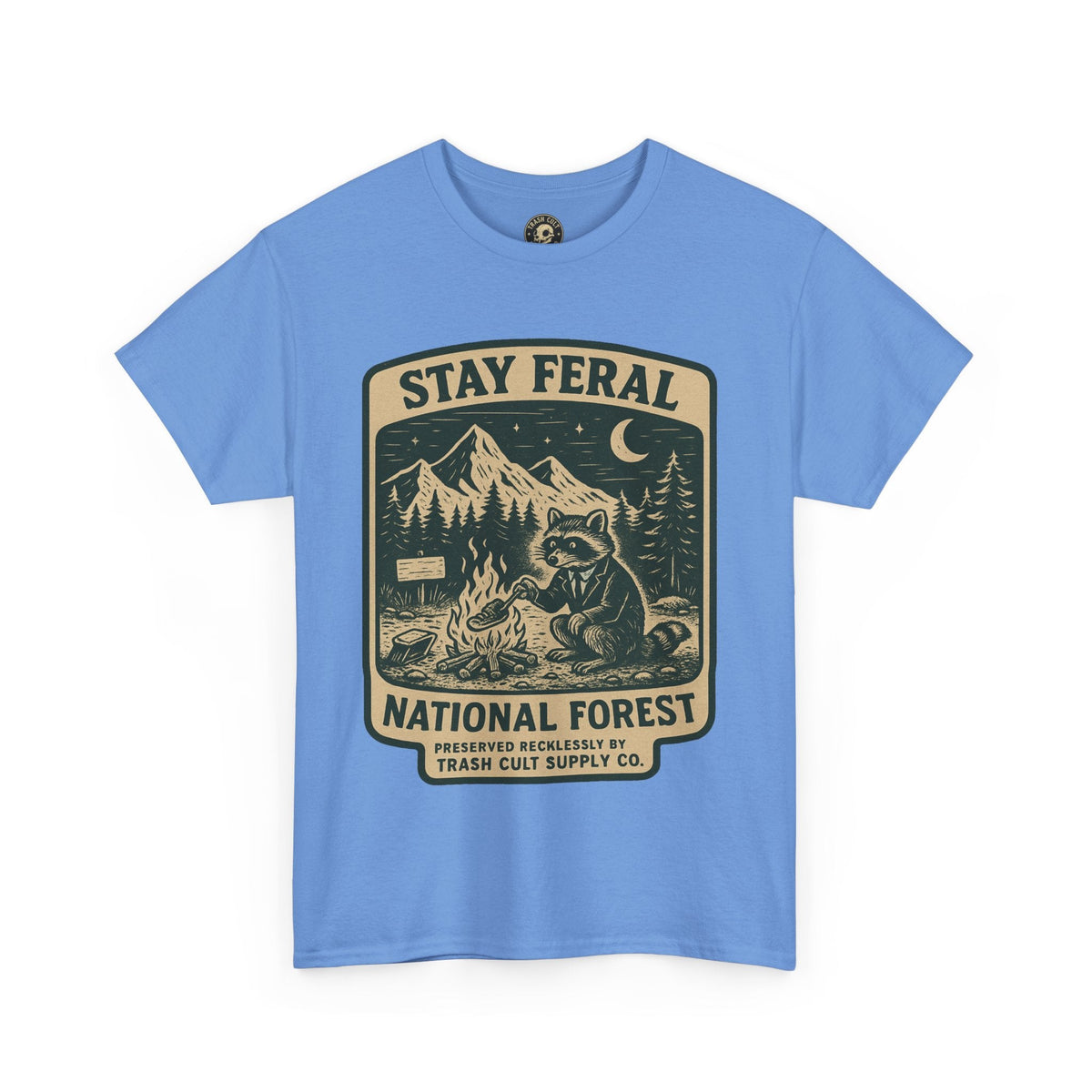 Stay Feral National Forest Shirt – Vintage Raccoon Camping Tee – Trash Cult Supply Co – Gildan 5000