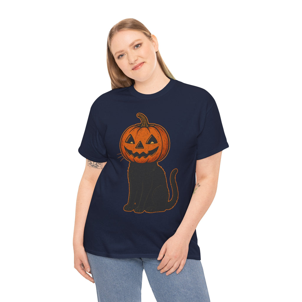 Black Cat Pumpkin Head Halloween T-Shirt – Jack O’Lantern Cat Design