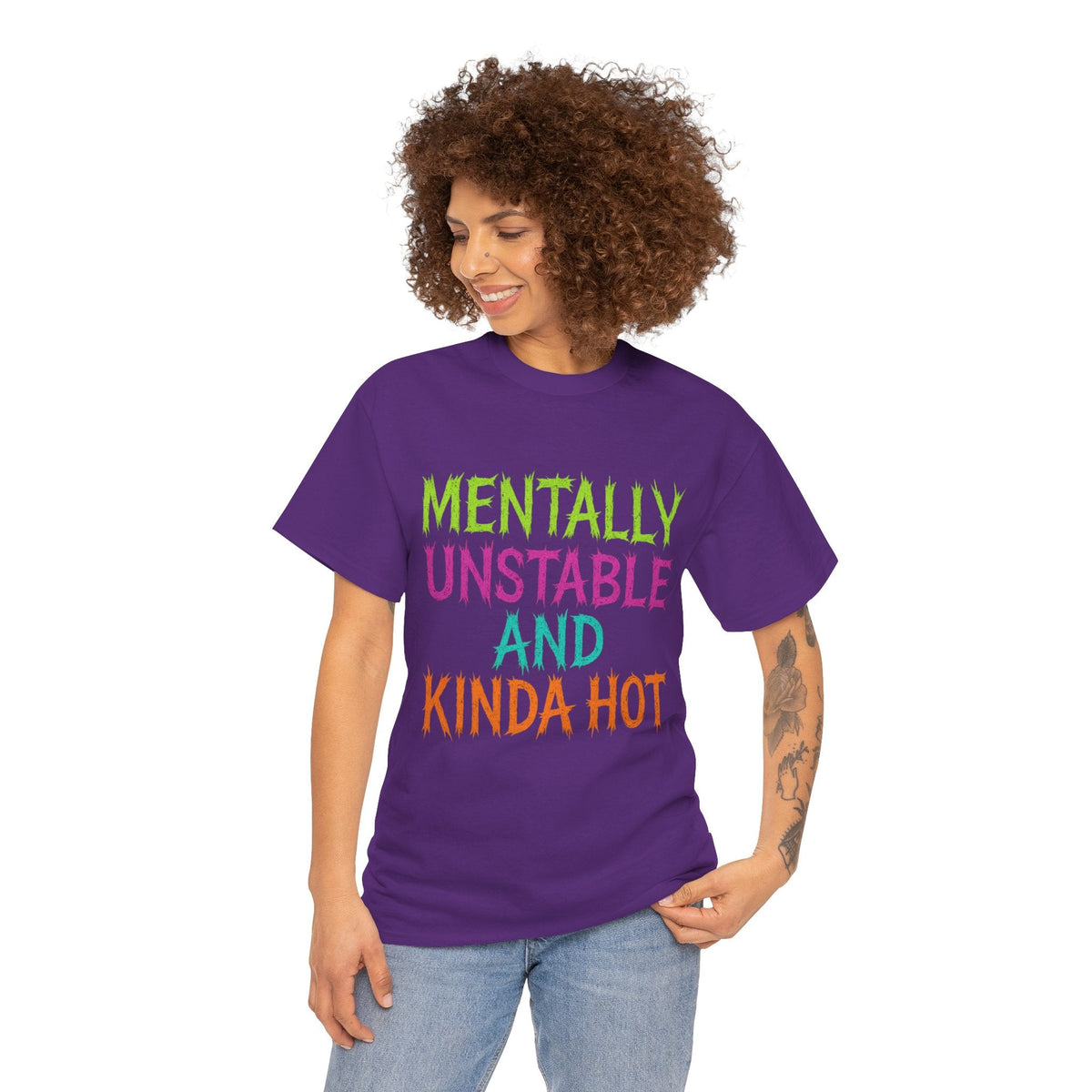 Mentally Unstable and Kinda Hot T-Shirt – Neon Trashcore Graphic Tee – Gildan 5000 Unisex Heavy Cotton
