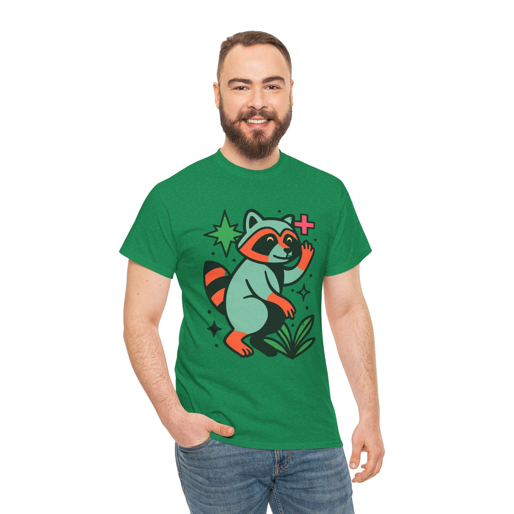 Playful Raccoon Unisex Heavy Cotton Tee | Cute Animal Shirt for Nature Lovers, Graphic Tee, Gift for Kids, Casual Wear, Eco-Friendly