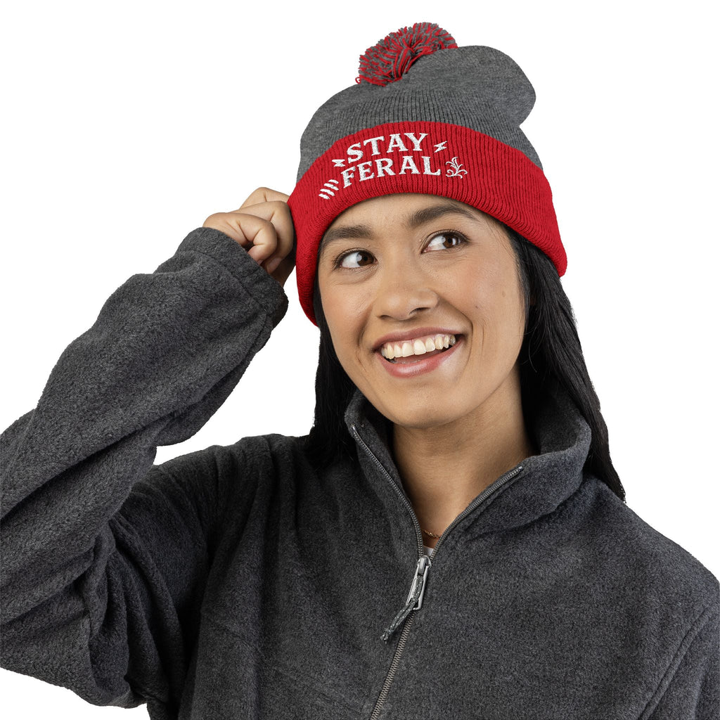 Stay Feral Pom-Pom Knit Cap, Cozy Winter Beanie, Embroidered Hats for Adventurers, Gift for Outdoorsy Friends, Stylish Cold Weather [...]