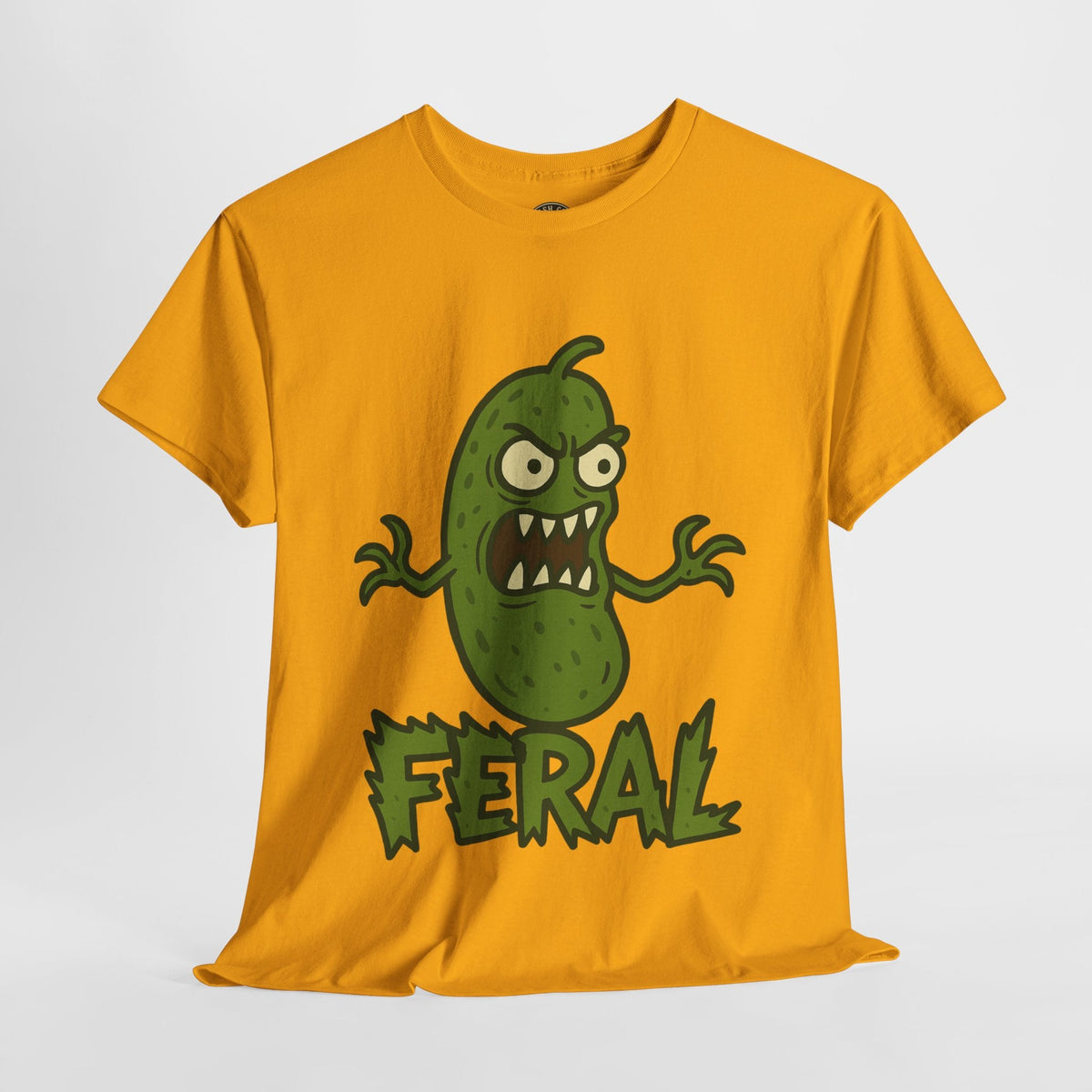Feral Pickle Cartoon Tee – Trashcore Angry Pickle Shirt – Gildan 5000 Unisex Heavy Cotton