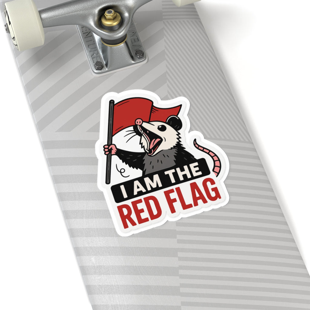 Playful Red Flag Opossum Sticker - Cute Decal for Laptops, Water Bottles, Journals, Gift for Friends, Funny Humor Art