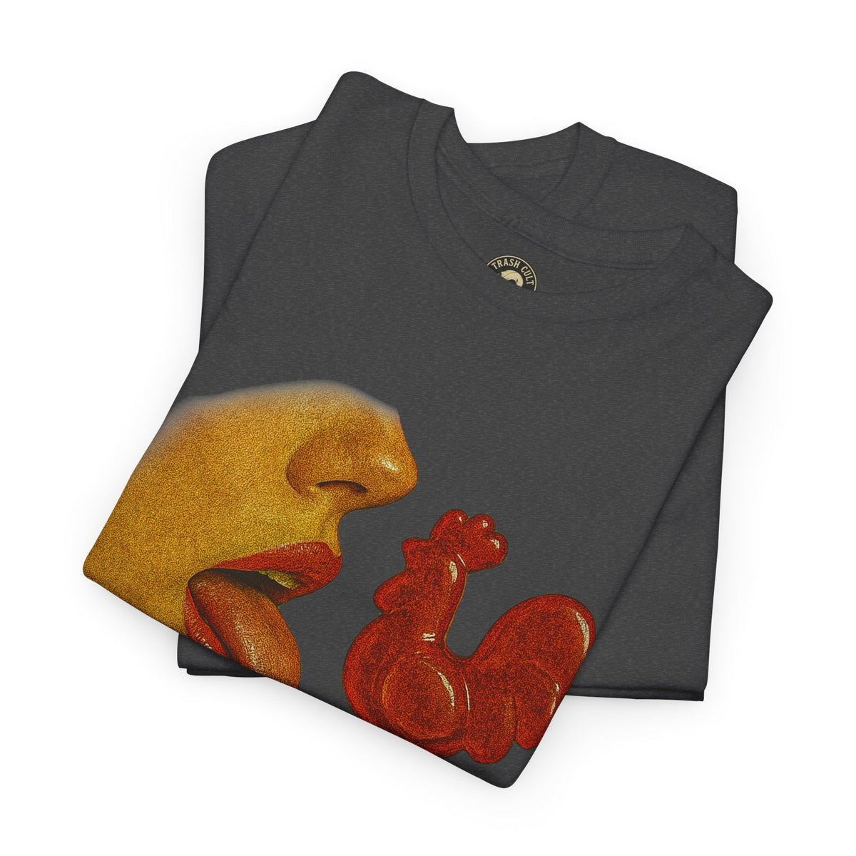 Bold Retro Halftone Tease – Red Rooster Lollipop Graphic Tee