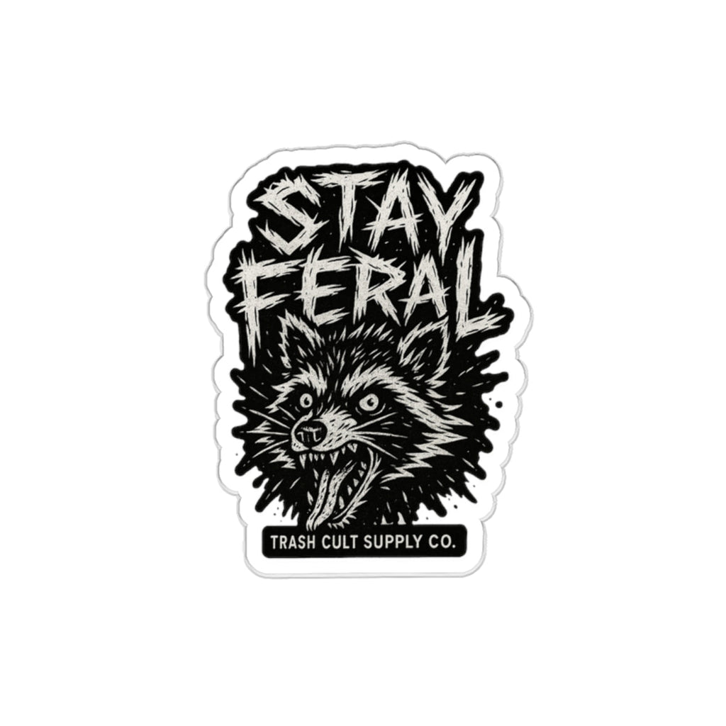 Stay Feral Die-Cut Stickers | Cool Raccoon Graphic Decals for Laptops, Water Bottles, Journals, and Skateboards