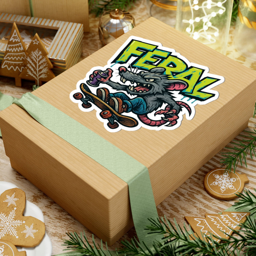 Feral Skate Rat Stickers | Cool Kiss-Cut Decals for Laptops, Water Bottles, Skateboards, Party Favors, Graffiti Lovers