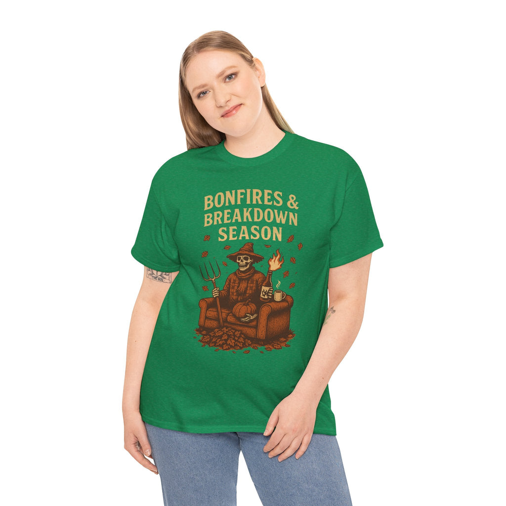 Bonfires & Breakdown Season Shirt – Skeleton Couch Chaos Tee – Fall of Humanity Collection – Trash Cult Supply Co.