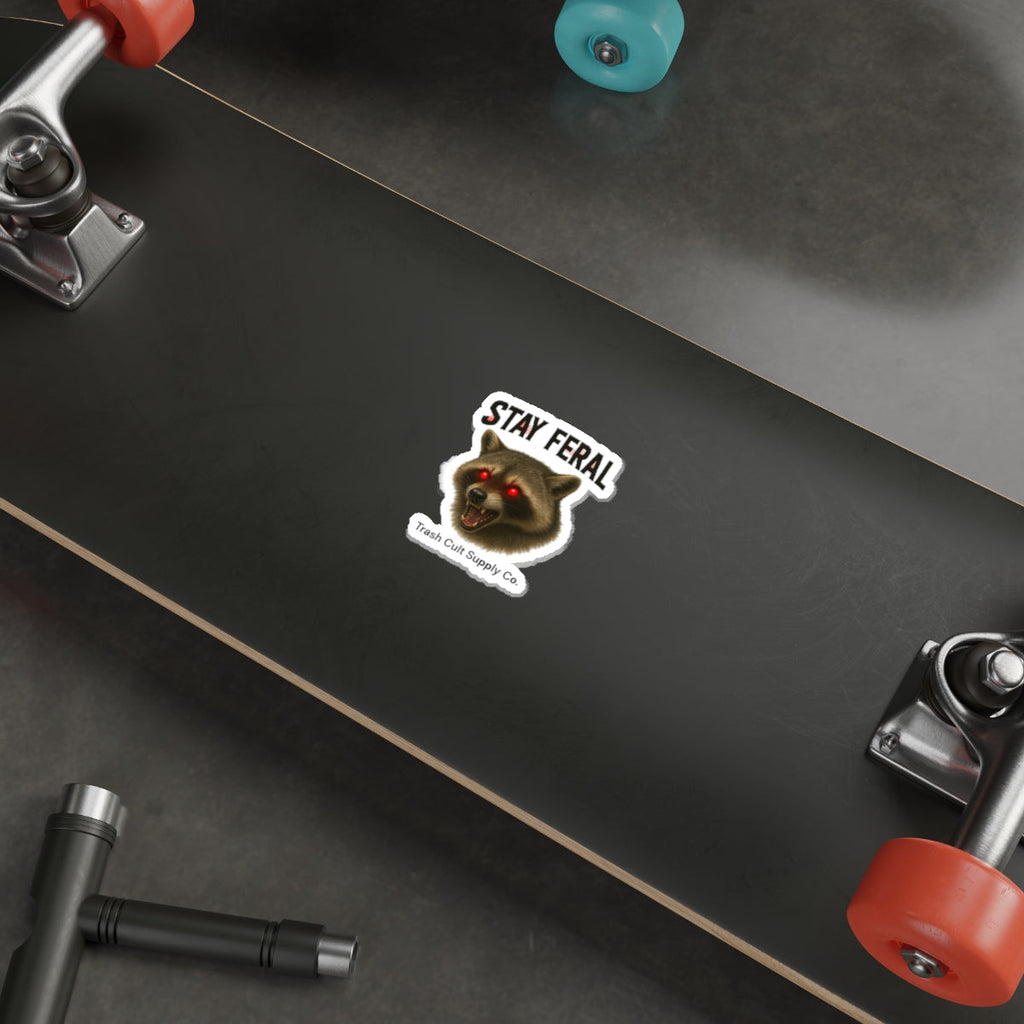 Stay Feral Die-Cut Stickers | Raccoon Sticker, Laptop Decals, Eco-Friendly Stickers, Trash Cult Supply Co. Merchandise