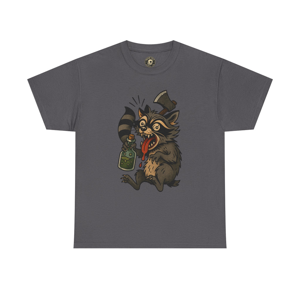 Unhinged Raccoon Shirt – Chaos Gremlin with Axe & Potion | Tattoo Style Tee