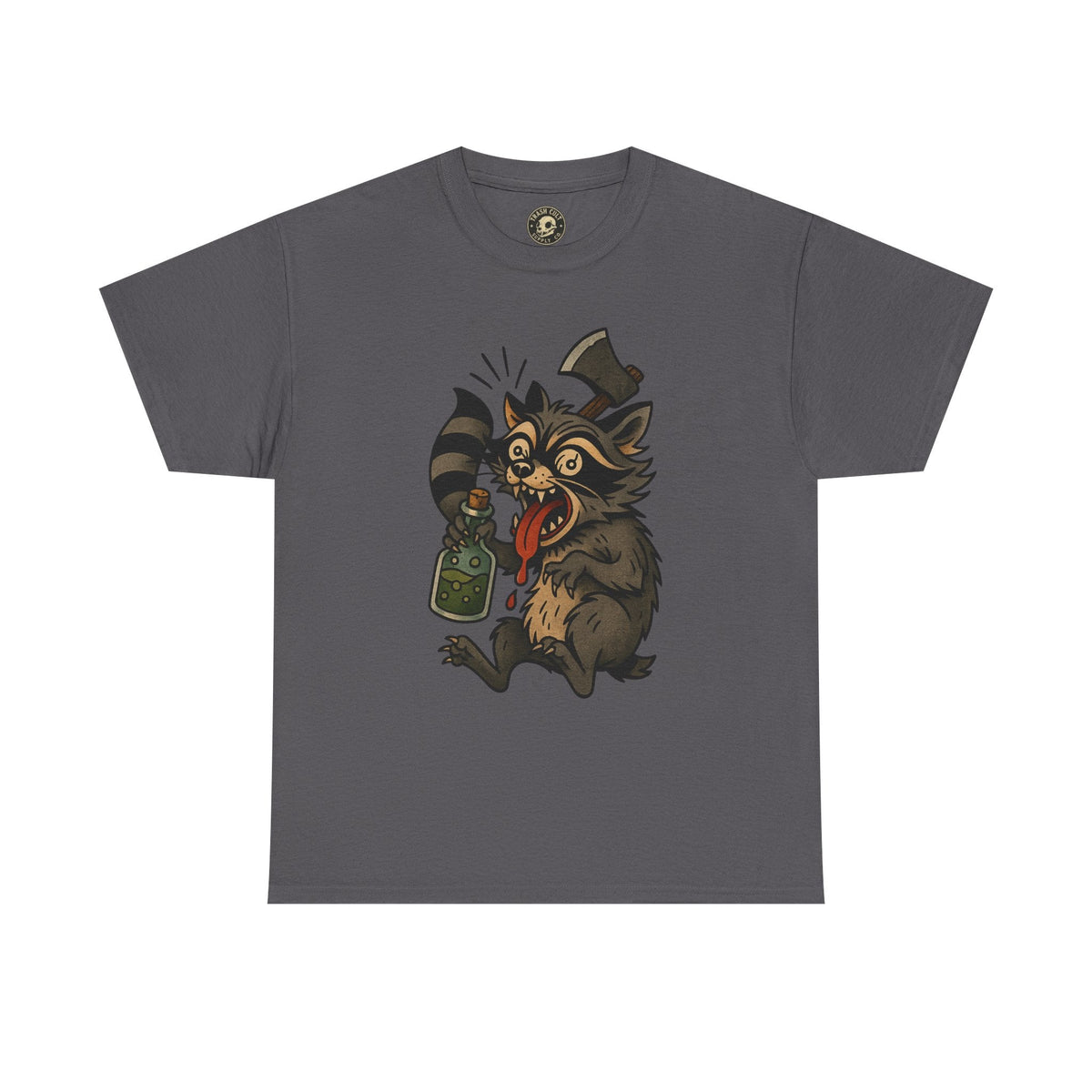 Unhinged Raccoon Shirt – Chaos Gremlin with Axe & Potion | Tattoo Style Tee
