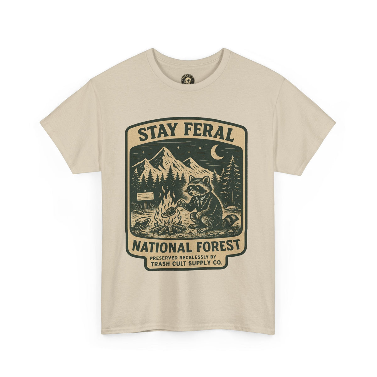 Stay Feral National Forest Shirt – Vintage Raccoon Camping Tee – Trash Cult Supply Co – Gildan 5000