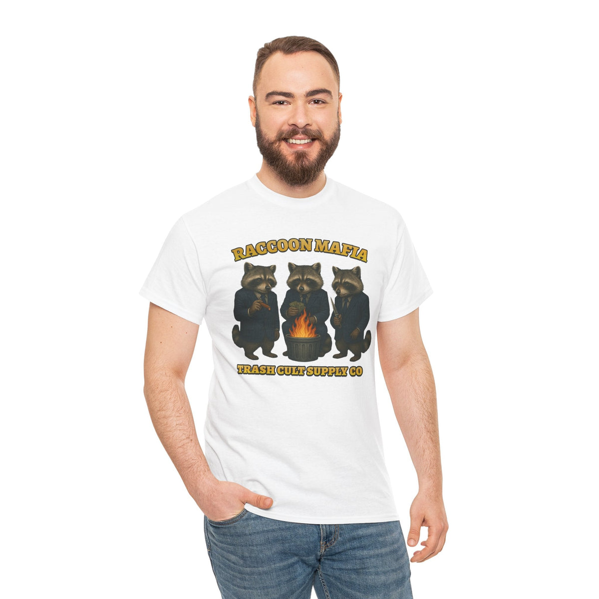 Raccoon Mafia T-Shirt – Realistic Gangster Raccoons in Suits | Trash Cult Supply Co | Gildan 5000