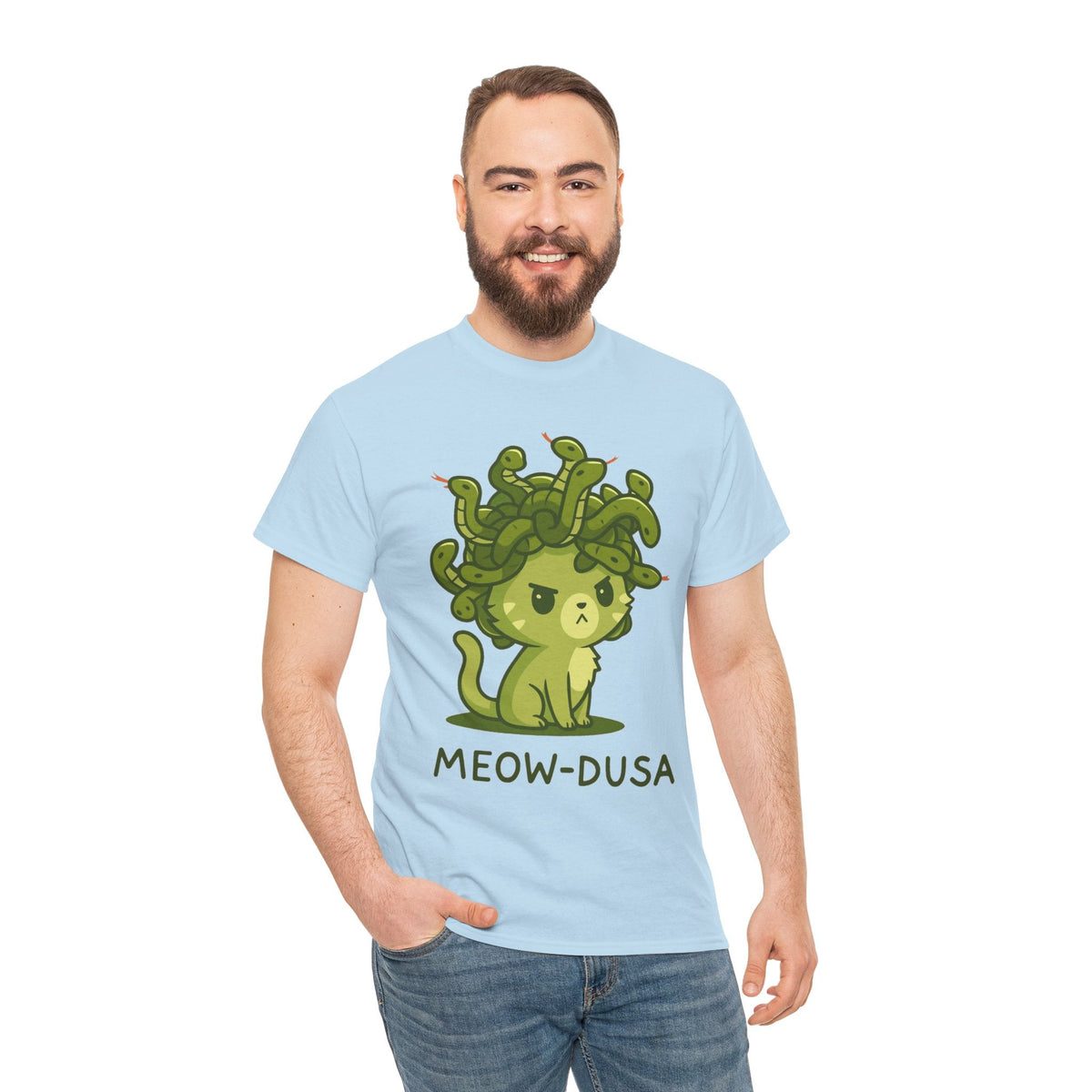 Meow-dusa Funny Cat Medusa T-Shirt – Gildan 5000 Heavy Cotton Tee