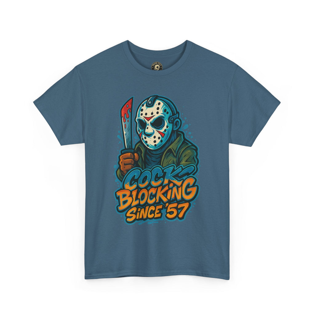 Jason Voorhees “Cock Blocking Since ’57” Funny Horror T-Shirt – Gildan 5000 | Slasher Meme Graphic Tee