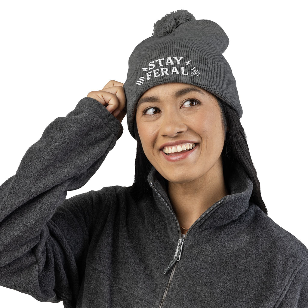 Stay Feral Pom-Pom Knit Cap, Cozy Winter Beanie, Embroidered Hats for Adventurers, Gift for Outdoorsy Friends, Stylish Cold Weather [...]