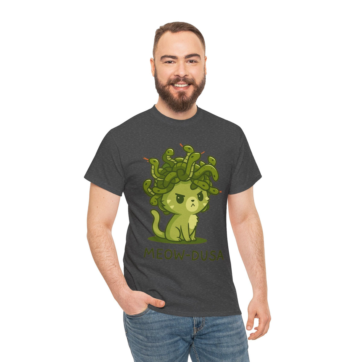 Meow-dusa Funny Cat Medusa T-Shirt – Gildan 5000 Heavy Cotton Tee