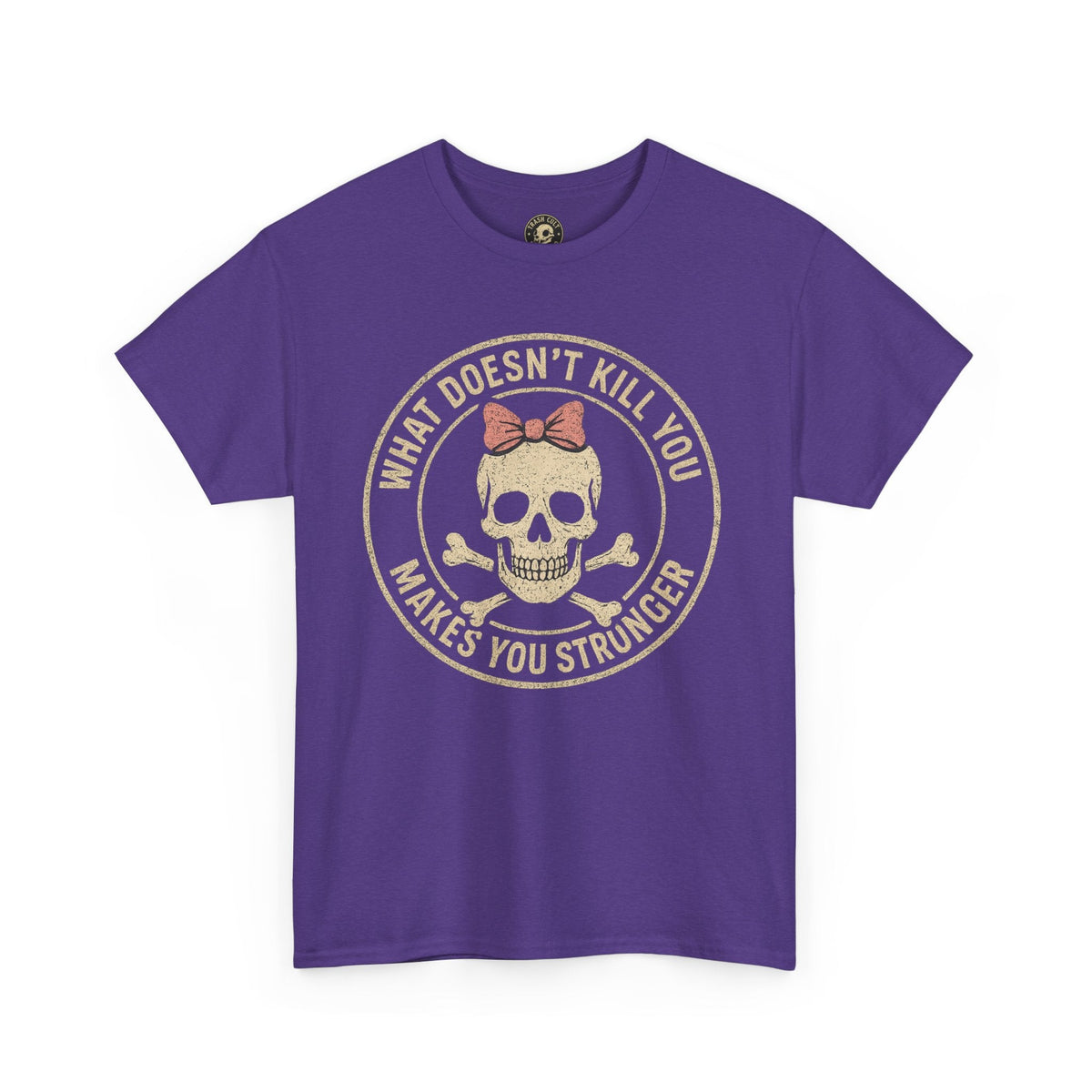 “What Doesn’t Kill You Makes You Stronger” Skull & Bow T-Shirt – Vintage Grunge Graphic | Gildan 5000